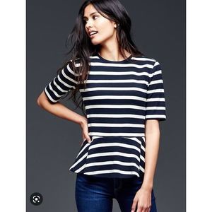 White and navy peplum top